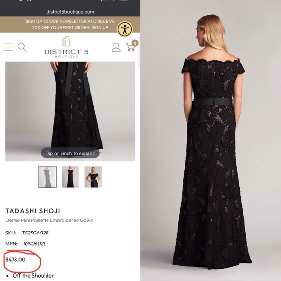 Tadashi Shoji Demie gown 8 black, sequins, ruffles. Ribbon tie waist - Picture 2 of 13